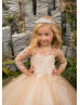 Cappuccino And Ivory Lace Tulle Floor Length Flower Girl Dress